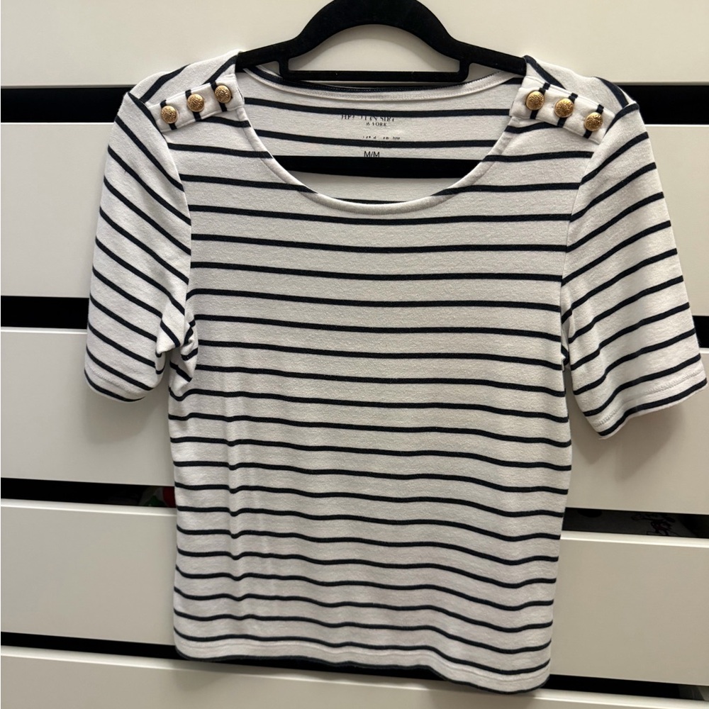 Navy and White Striped Short Sleeve Top